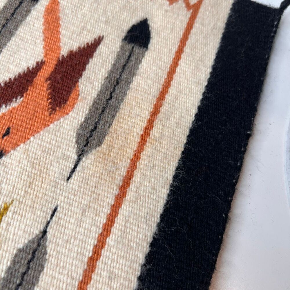 Navajo original wool pictorial rug handwoven birds and feathers - Picture 9 of 11